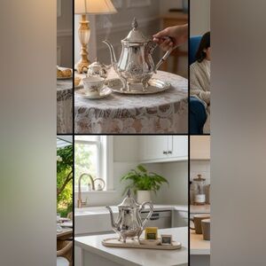 🇬🇧Vintage VINERS Silver Plated Tea Pot  with Ornate Art nouveau Design, 9” high